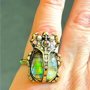 Gothic Vintage Bronze Moth & Skull Ring